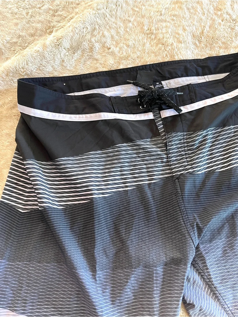 BURNSIDE Men's Gray & Black Striped Sim Shorts Size 38